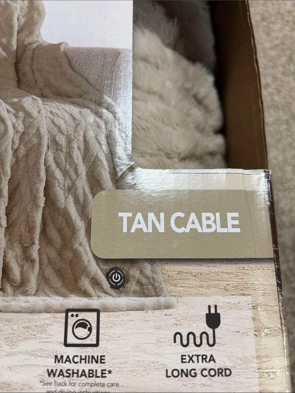 Berkshire Tan Cable Luxe Faux Fur Heated Throw